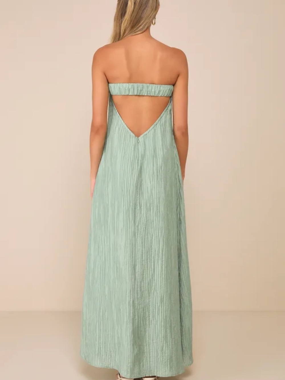 Lulu's Sage Green Backless Strapless Maxi Dress